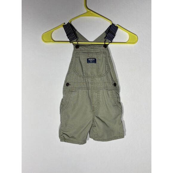OshKosh B’gosh 24M Toddler Khaki Short Overalls Cargo Pockets Adjustable Straps - Picture 1 of 4